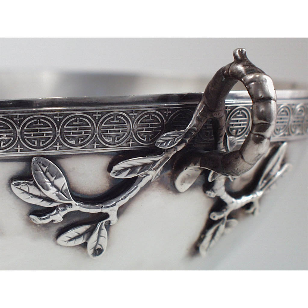 Handle detail of the Gorham &#39;Japanese&#39; pattern Fruit or Centerpiece bowl, c. 1875