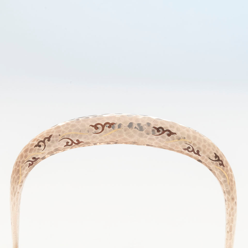 Inlaid tea pot handle of Tiffany and Co Sterling and Other Metals Téte Téte Set, NYC, NY, c. 1878