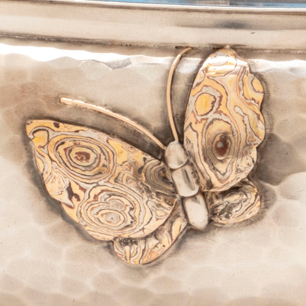 Mokume detail on Tiffany and Co Sterling and Other Metals Téte Téte Set, NYC, NY, c. 1878