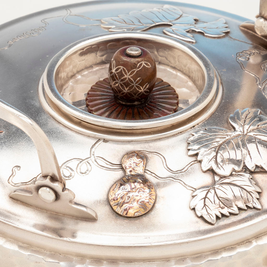 Mokume gourd on pot of Tiffany and Co Sterling and Other Metals Téte Téte Set, NYC, NY, c. 1878