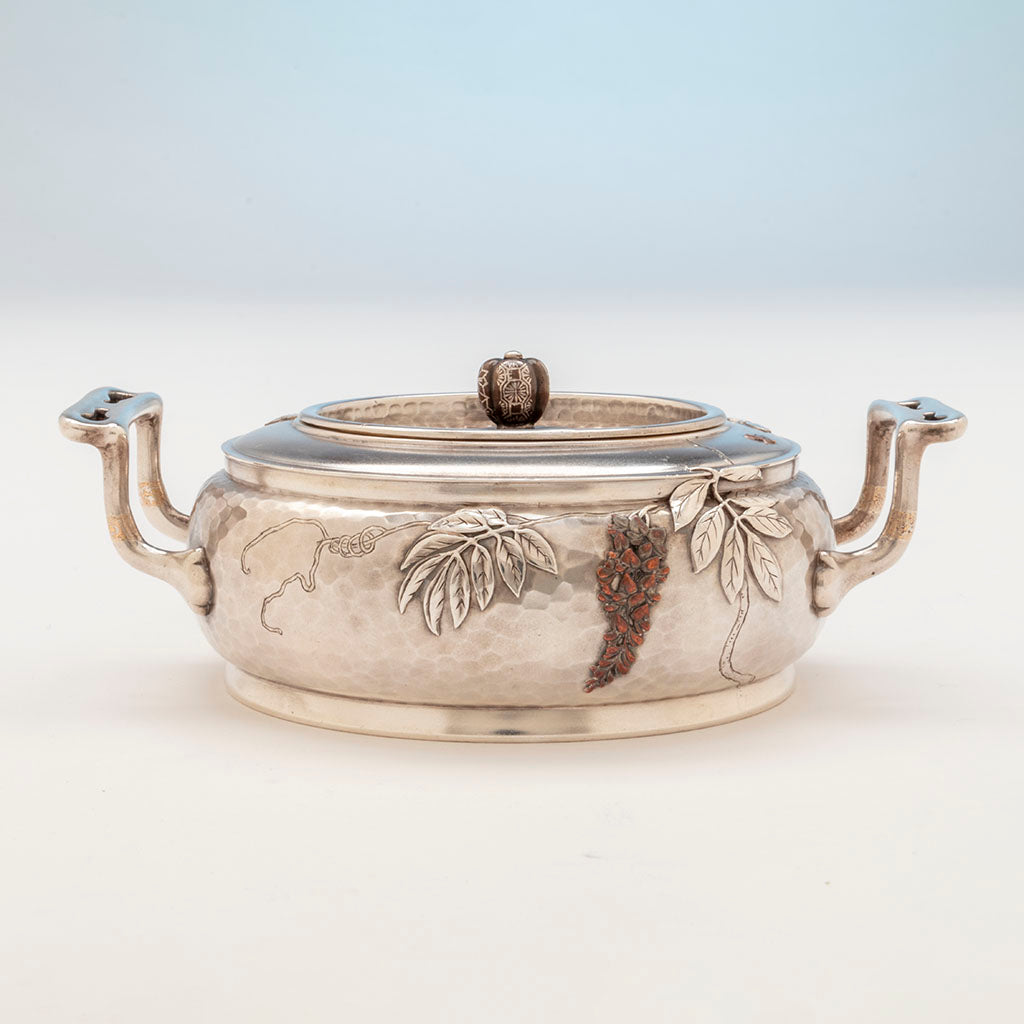 Sugar bowl to Tiffany and Co Sterling and Other Metals Téte Téte Set, NYC, NY, c. 1878
