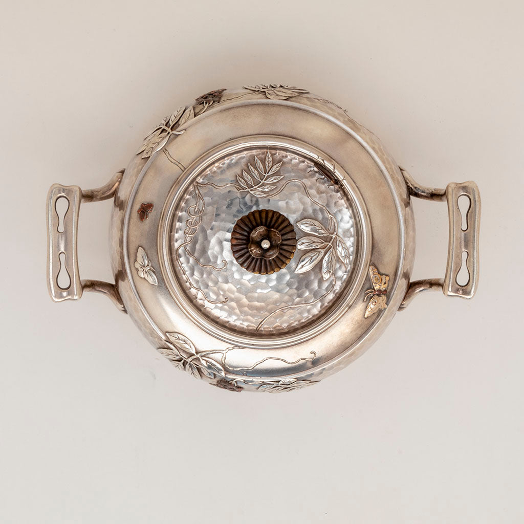 Top view of sugar bowl to Tiffany and Co Sterling and Other Metals Téte Téte Set, NYC, NY, c. 1878