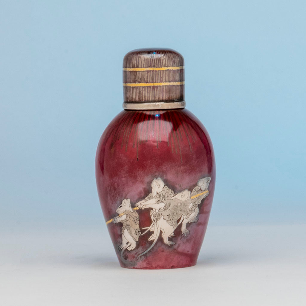 Mice scene on Tiffany &amp; Co. Patinated Copper and Other Metals Japanese Inspired Tea Caddy, NYC, NY, c. 1874