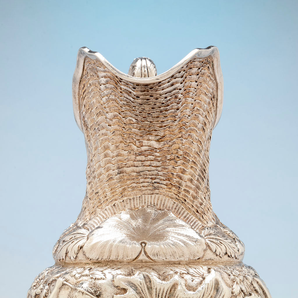 Spout of A. Jacobi &amp; Co Antique Sterling Silver Repoussé Nautical Ewer, Baltimore, MD, c. 1879-1890s
