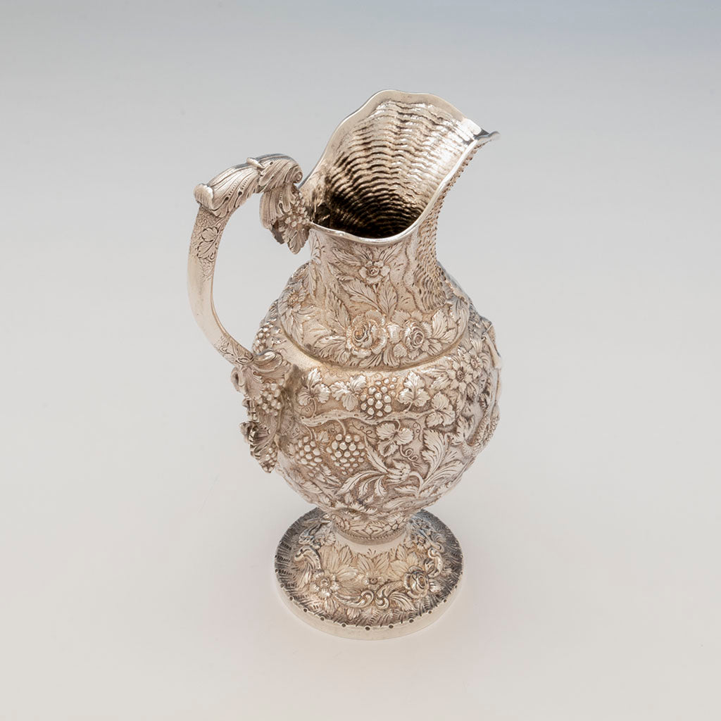 Top of A. Jacobi &amp; Co Antique Sterling Silver Repoussé Nautical Ewer, Baltimore, MD, c. 1879-1890s