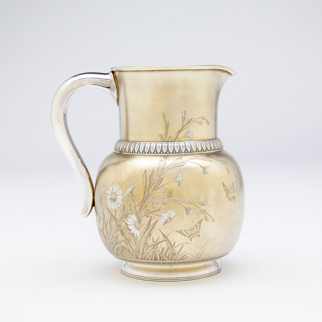 Detail of Gorham Antique Sterling Silver Japonesque Water Pitcher, Providence, RI, 1883