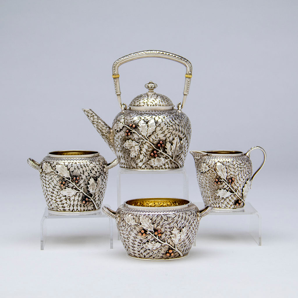 Whiting Aesthetic Movement Sterling Silver and Mixed-Metal Tête-à-tête Tea Service, 1881
