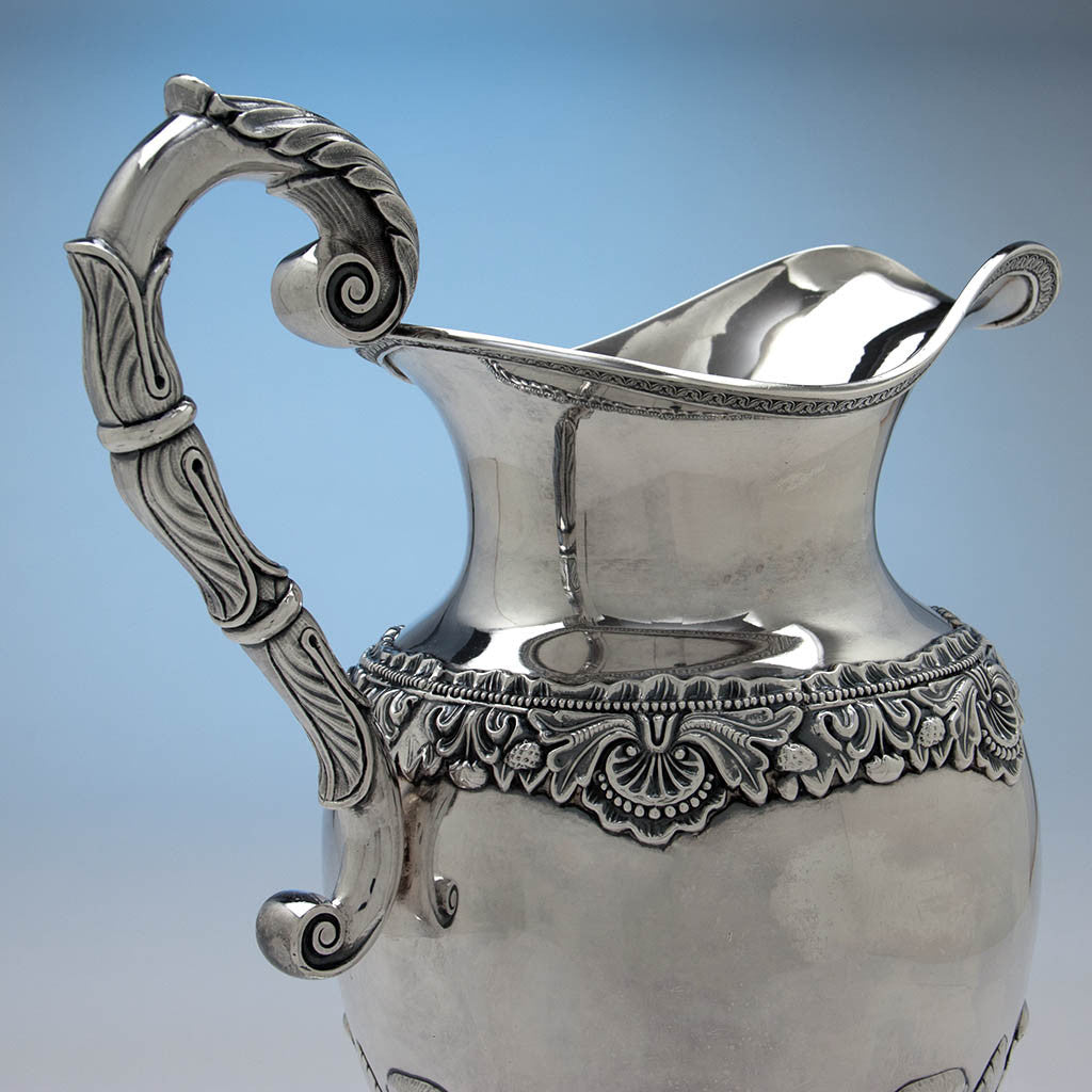 Handle to Thomas Fletcher Antique Coin Silver Ewer, Philadelphia, c. 1830