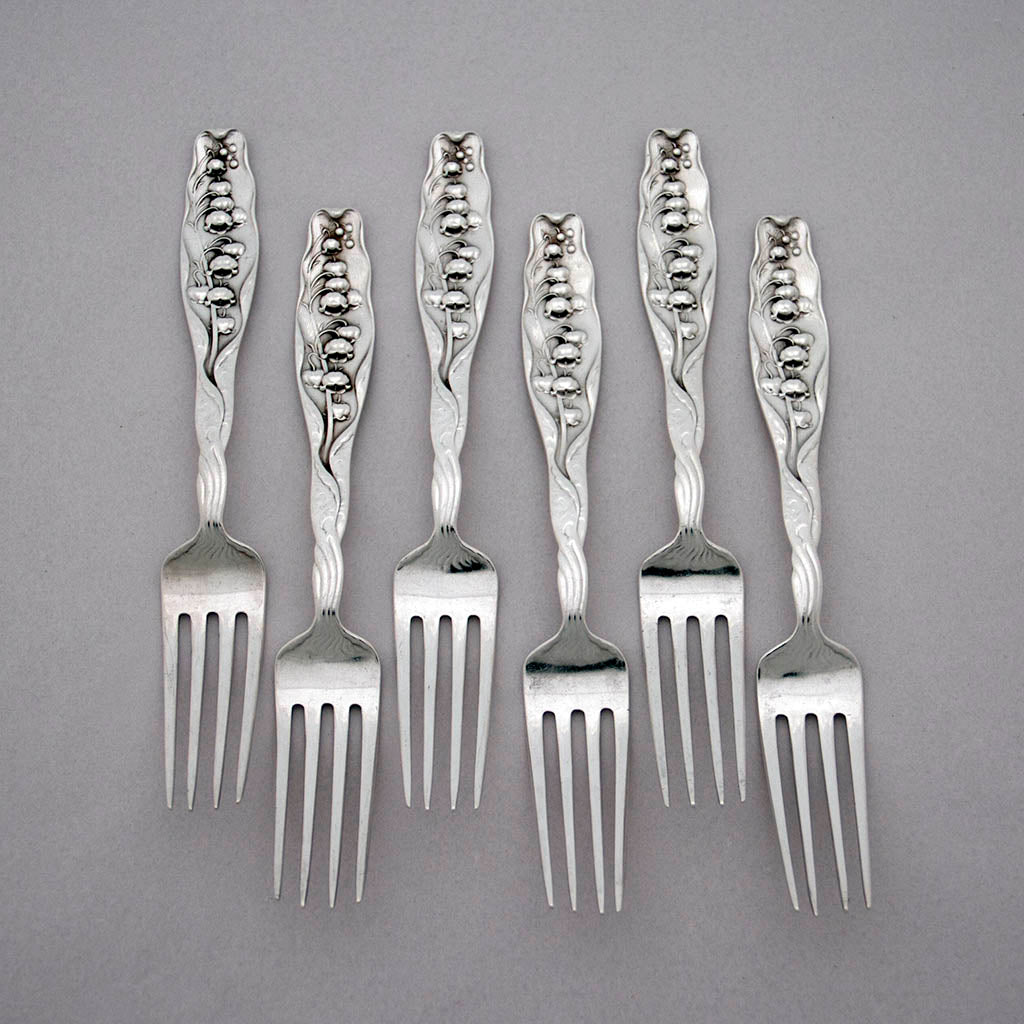 Whiting 'Lily of the Valley' Pattern Antique Sterling Luncheon Forks - 6, New York City, early 20th century