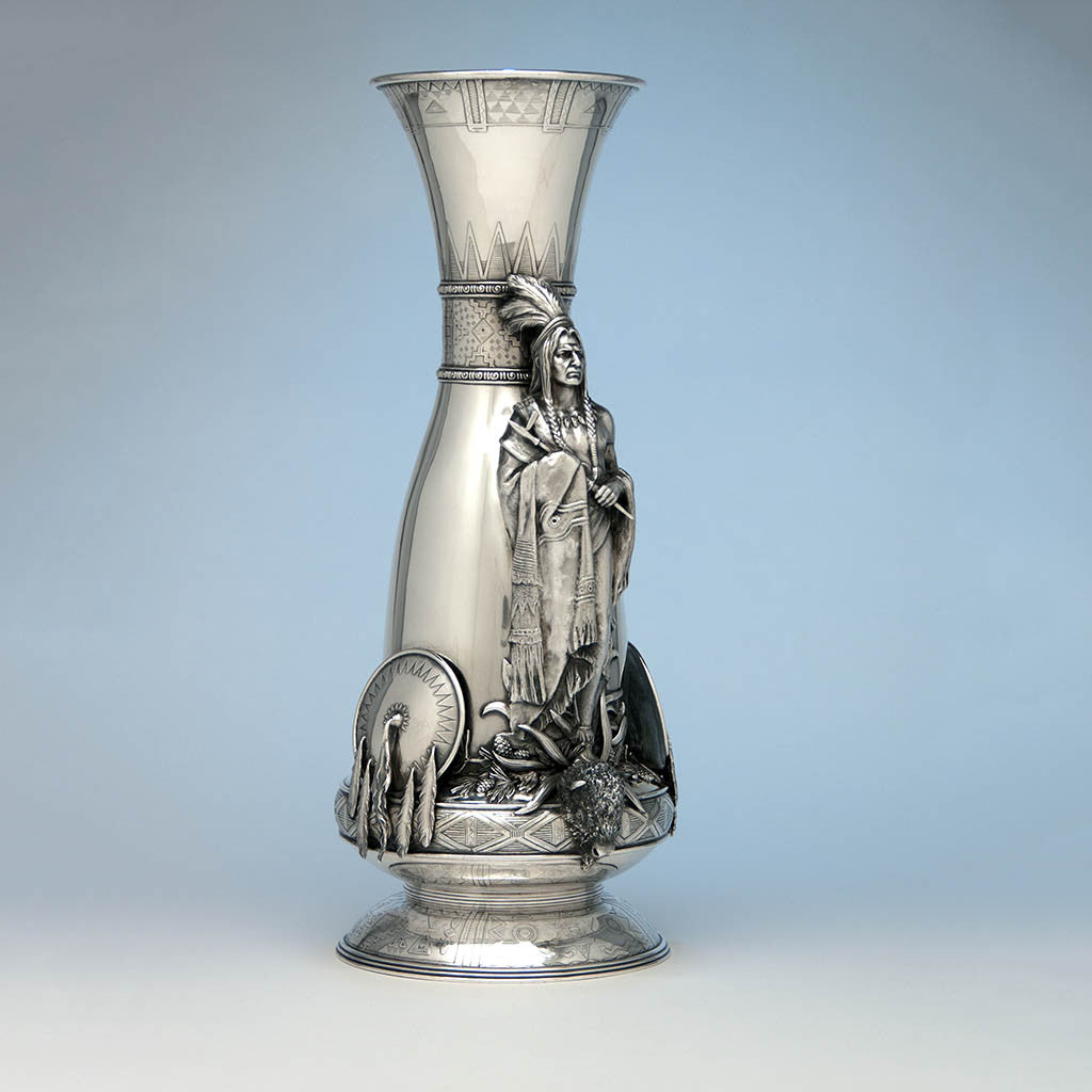 Joseph Heinrichs: The Aztec Vase Massive Antique Sterling Silver Vase, New York City, c. 1905