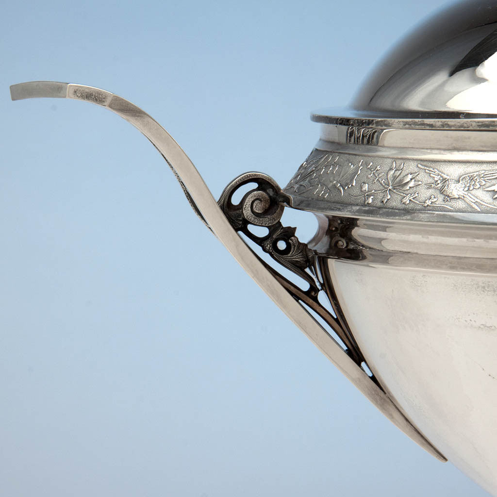 Handle profile to Wood &amp; Hughes &#39;Japanese&#39; Pattern Aesthetic Movement Antique Sterling Silver Covered Soup Tureen, New York City, early 1870&#39;s