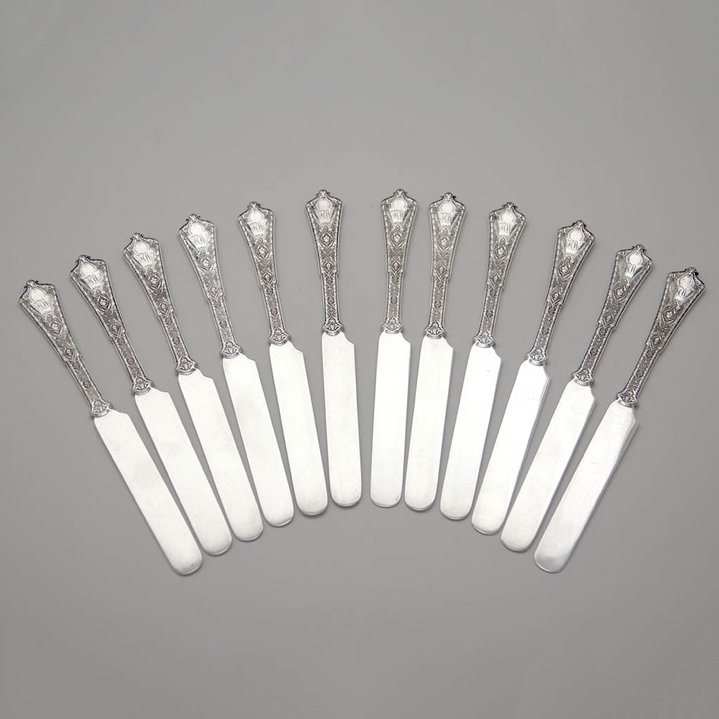 Tiffany &amp; Co &#39;Persian&#39; Pattern Antique Sterling Silver Breakfast Knives - 12, 1875-91