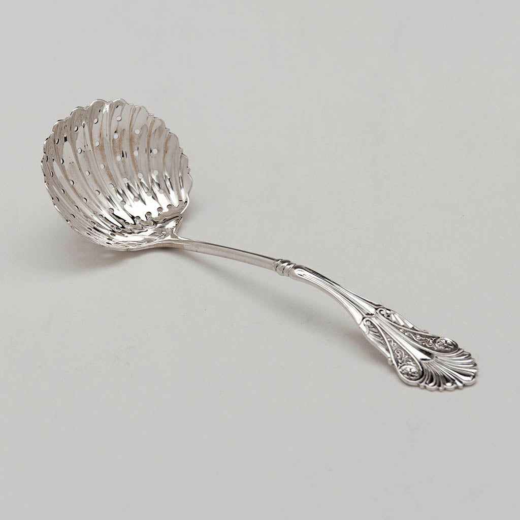 John Polhamus &#39;Corinthian&#39; Pattern Antique Coin Silver Sugar Sifter, c. 1870