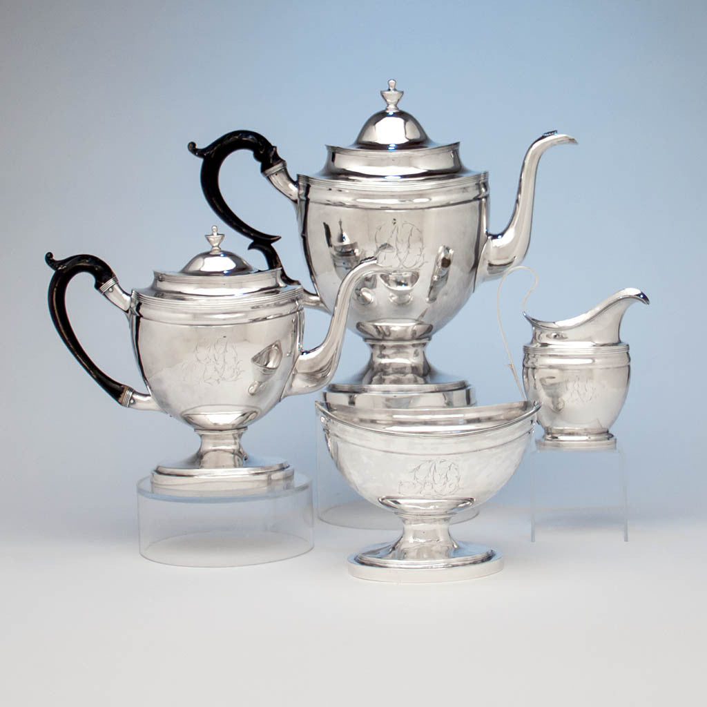 John McMullin Antique Coin Silver Coffee Set, Philadelphia, PA, 1805