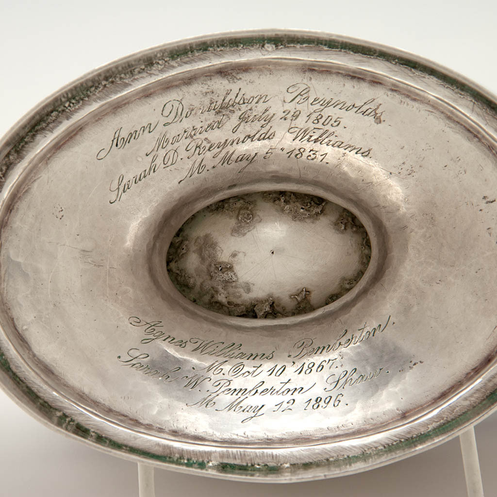 Inscription on John McMullin Antique Coin Silver Coffee Set, Philadelphia, PA, 1805