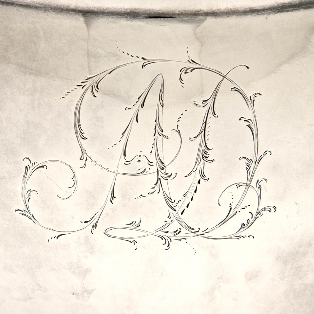 Monogram on John McMullin Antique Coin Silver Coffee Set, Philadelphia, PA, 1805