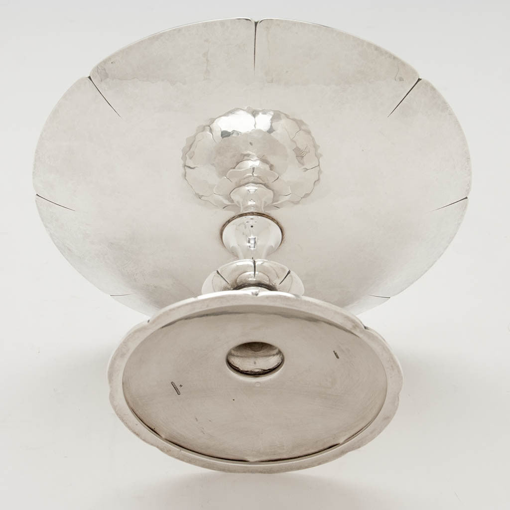 Underside of Porter Blanchard &#39;Lotus&#39; Pattern Sterling Silver Tazza, Pasadena, CA, 2nd Quarter, 20th Century