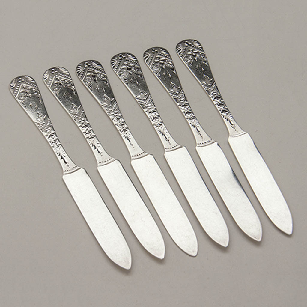 American Sterling Bright-cut Fruit or Butter Knives, c. 1880&#39;s, set of 6