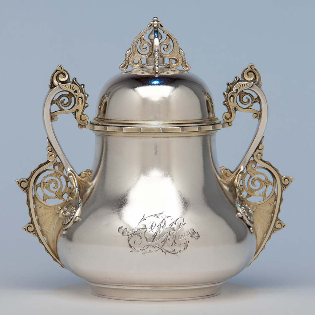 Tiffany & Co. Antique Sterling Silver 'Mooresque' Covered Sugar Bowl, New York City, 1873