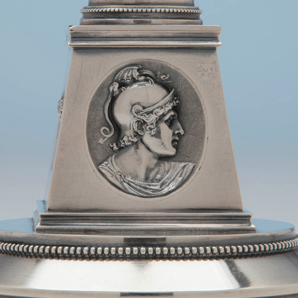 Achilles on Wood and Hughes Antique Coin Silver Candelabrum Base, NYC, c. 1865