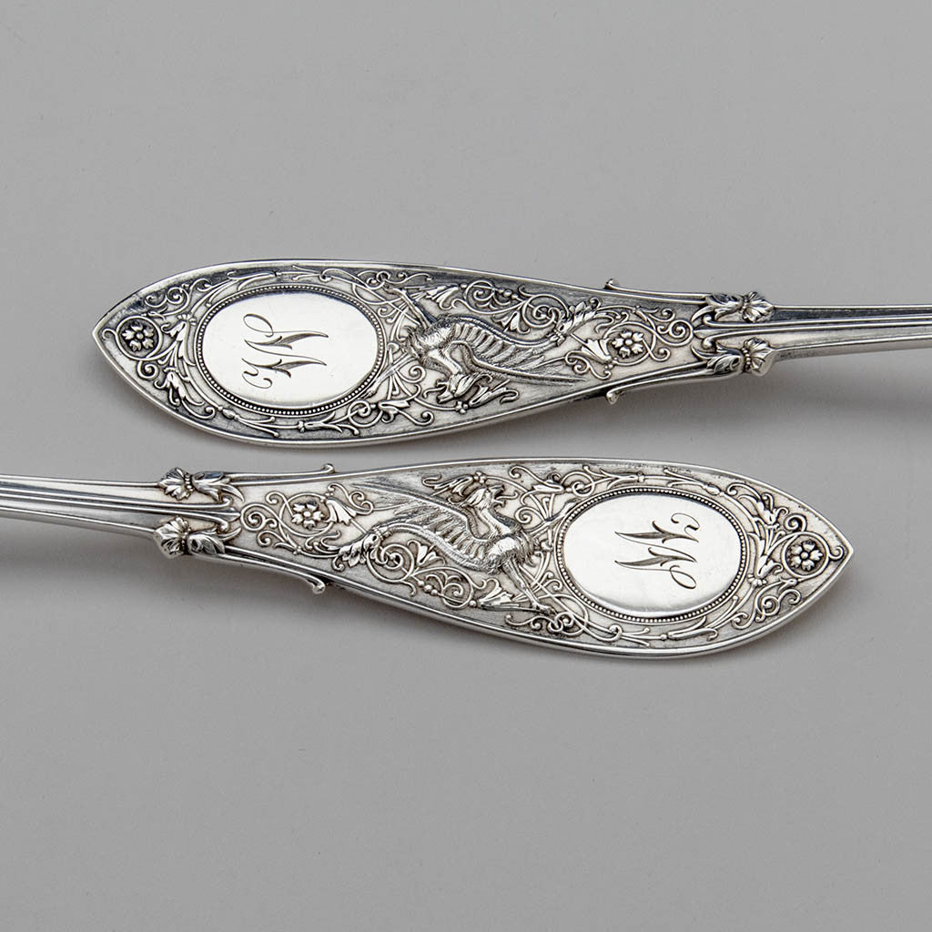 Detail of Whiting &#39;Arabesque&#39; Pattern Antique Sterling Silver Salad Set , New York City, c. 1875
