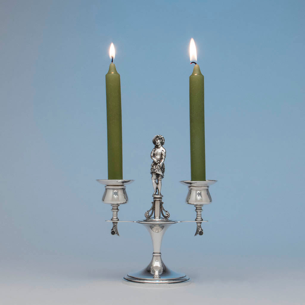 Gorham Antique Sterling Silver Figural Candelabra, NY, NY, 1876