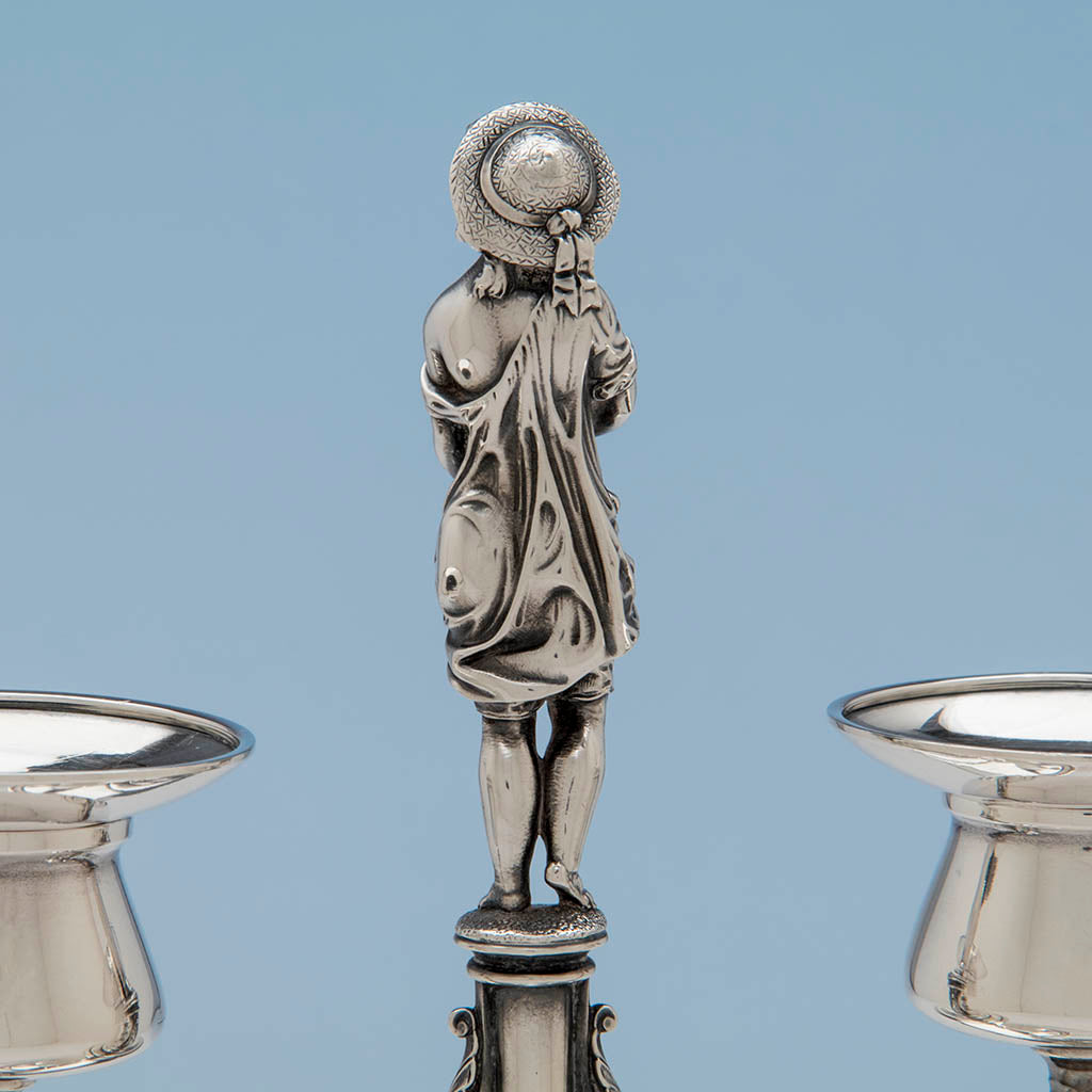Back of Gorham Antique Sterling Silver Figural Candelabra, NY, NY, 1876