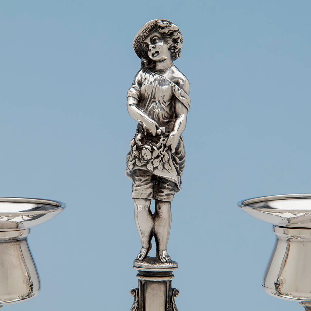 Front of Gorham Antique Sterling Silver Figural Candelabra, NY, NY, 1876