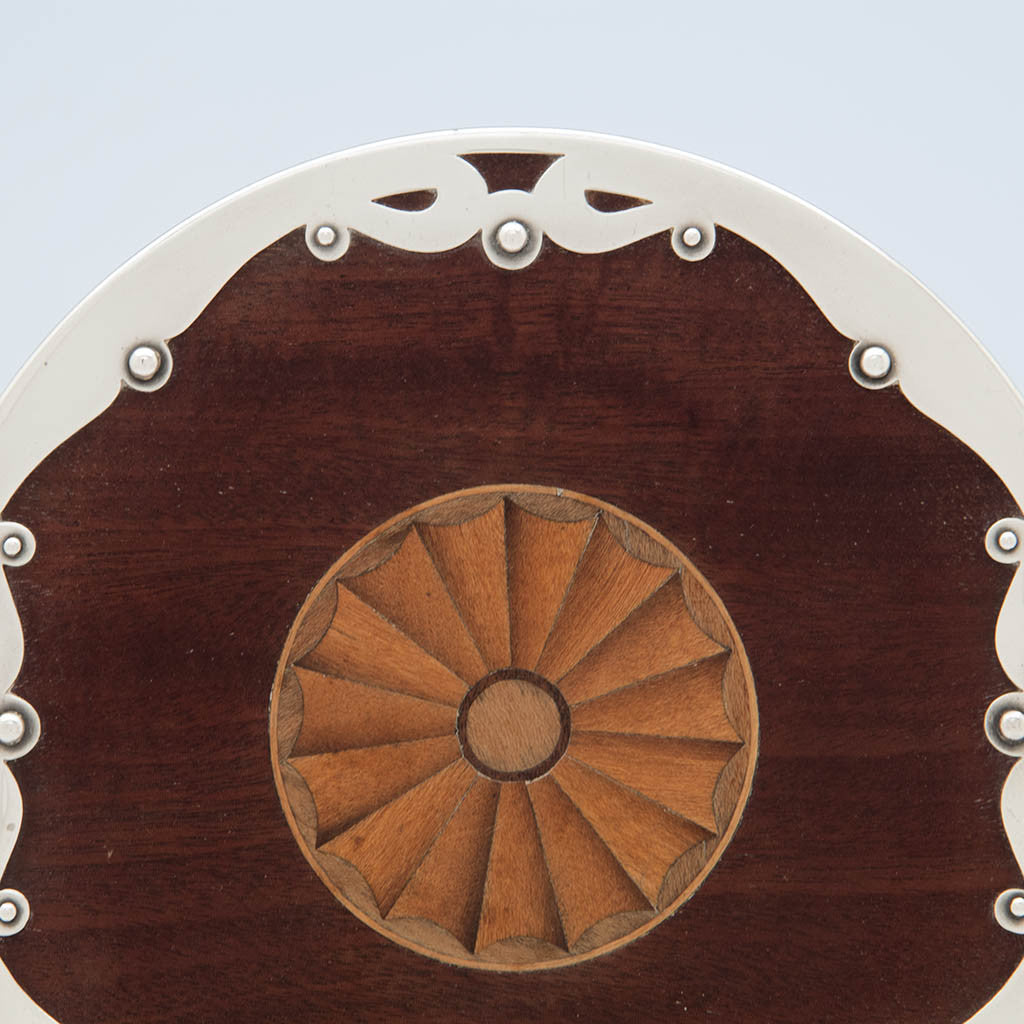 Detail of Durgin Antique Sterling Silver/ Mahogany Bottle Coaster, Concord, NH, c. 1900