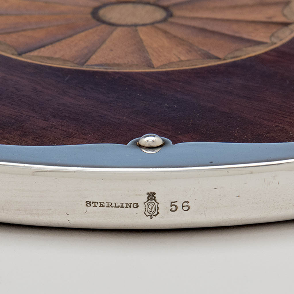 Marks on Durgin Antique Sterling Silver/ Mahogany Bottle Coaster, Concord, NH, c. 1900