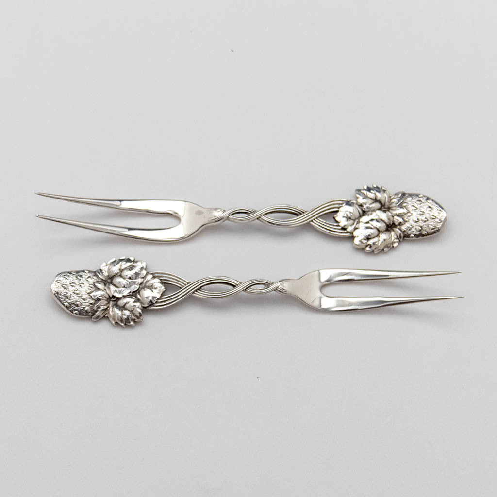 Forks to Tiffany &amp; Co Antique Sterling Silver &#39;Strawberry&#39; Pattern Berry Set, NYC, c. 1900