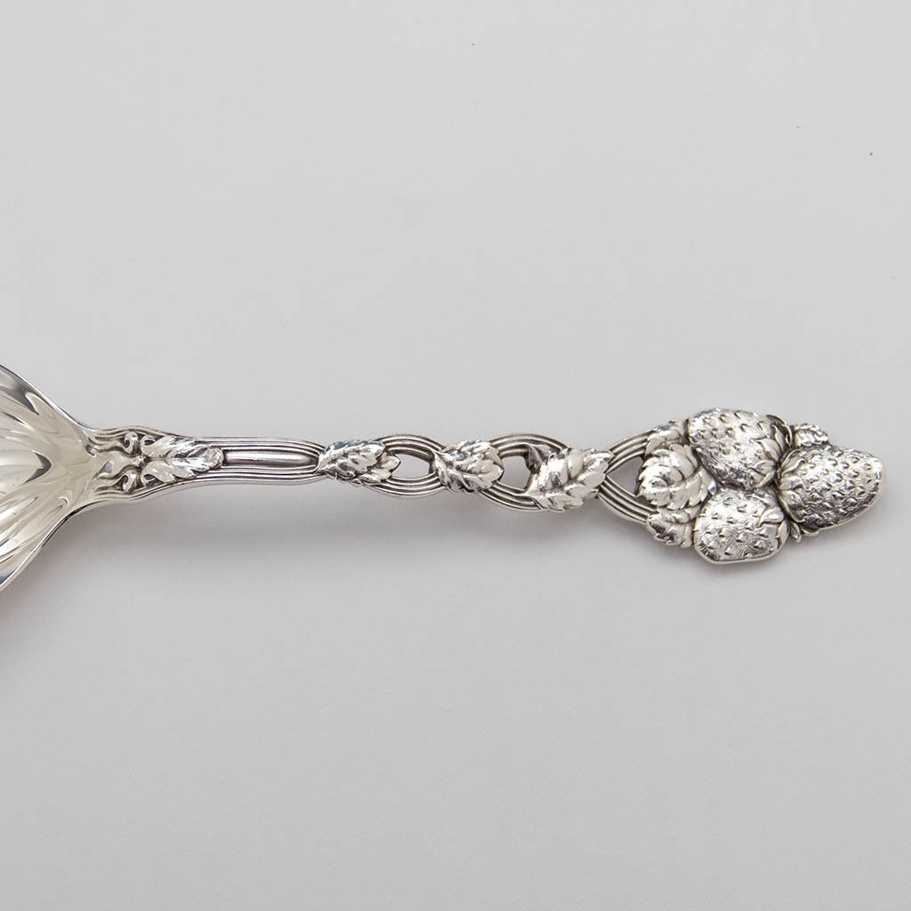 Server handle to Tiffany &amp; Co Antique Sterling Silver &#39;Strawberry&#39; Pattern Berry Set, NYC, c. 1900