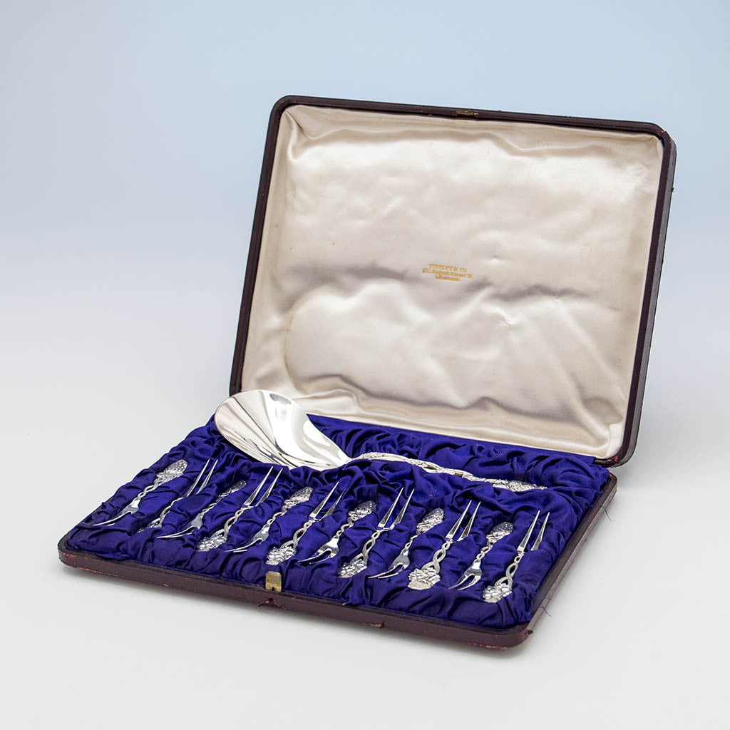 Tiffany & Co Antique Sterling Silver 'Strawberry' Pattern Berry Set, NYC, c. 1900
