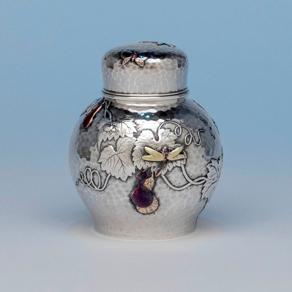 Tiffany & Co Antique Sterling and Mixed Metal Tea Caddy in the Japanese Taste, c. 1880