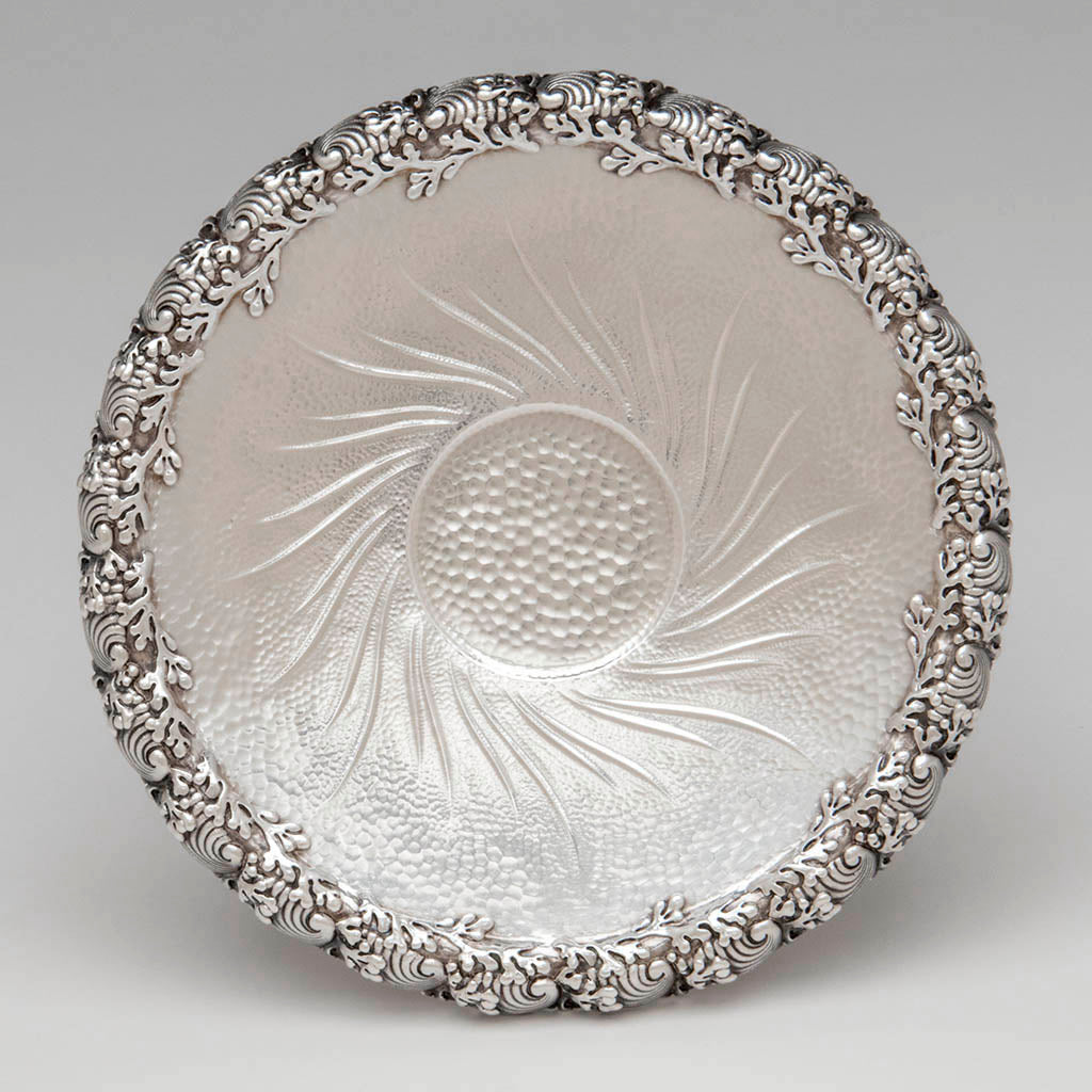 Top of Tiffany &amp; Co Pair of Antique Sterling Silver Nautical-Theme Compotes, NYC, c. 1883