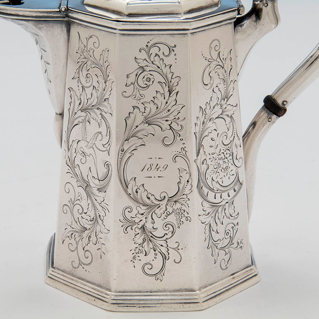 Date on Lincoln &amp; Reed Antique Coin Silver Octagonal Hot Milk Pitcher, Boston, 1841-48