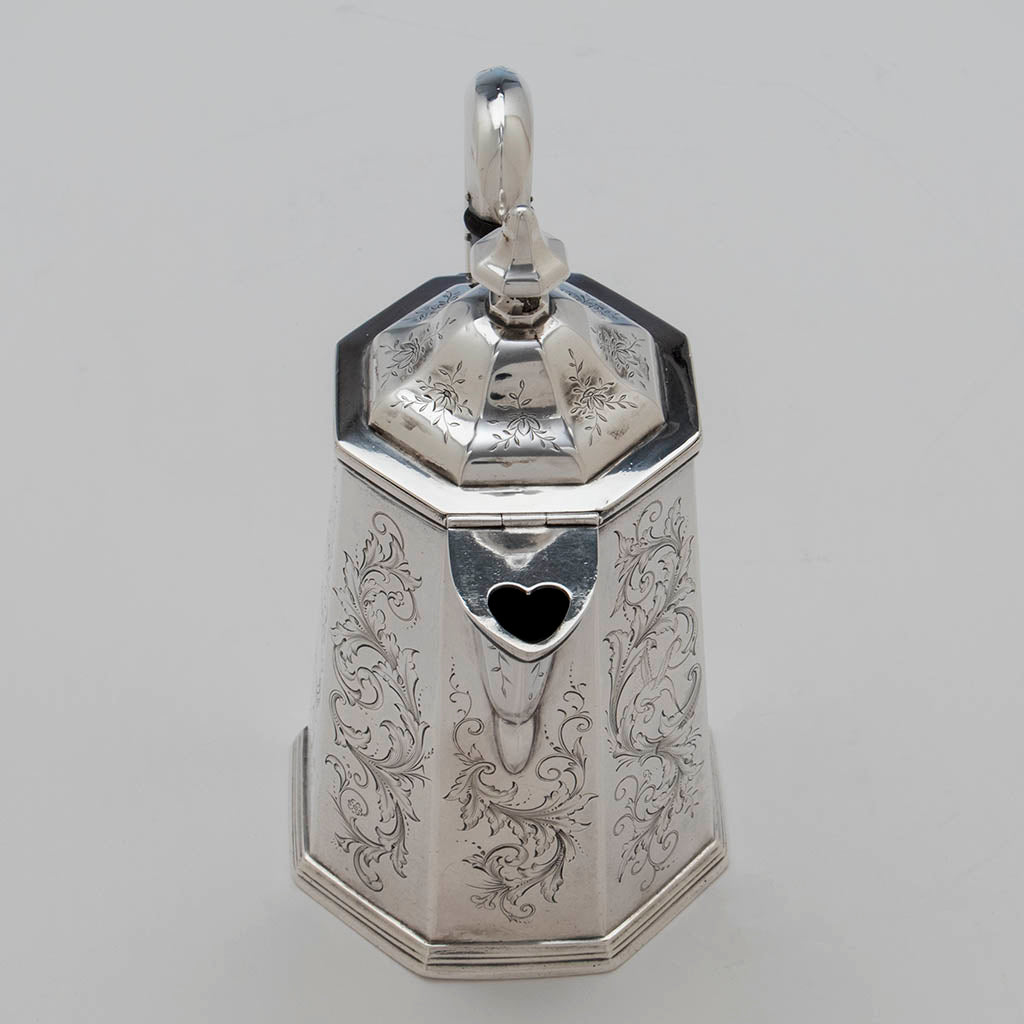 Spout to Lincoln &amp; Reed Antique Coin Silver Octagonal Hot Milk Pitcher, Boston, 1841-48