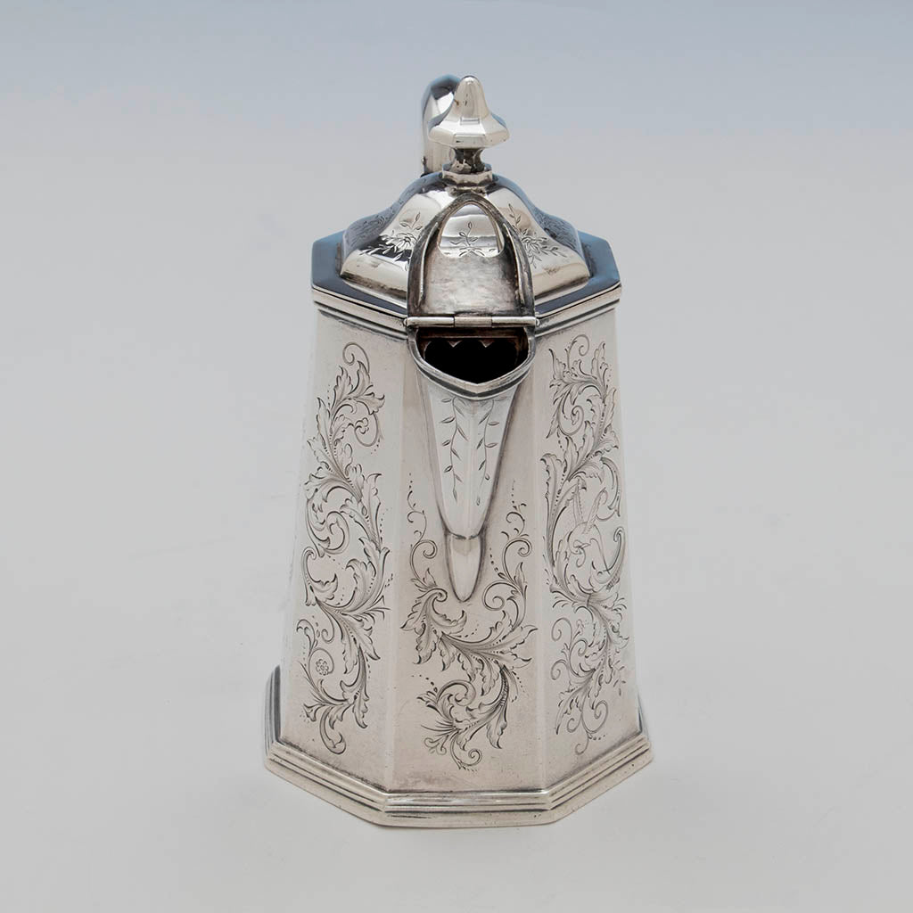 Open spout of Lincoln &amp; Reed Antique Coin Silver Octagonal Hot Milk Pitcher, Boston, 1841-48