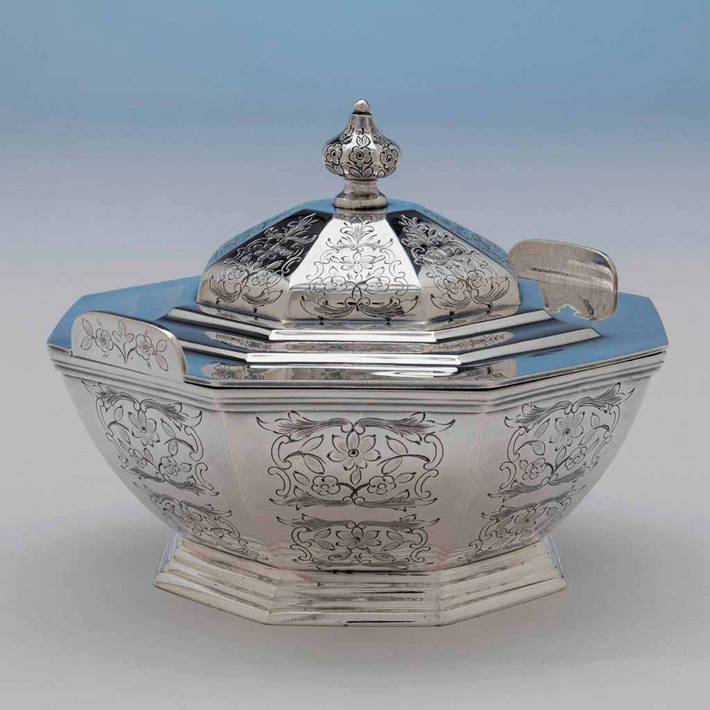 Side of Jones, Ball &amp; Co Antique Coin Silver Covered Dish, Boston, 1853-55