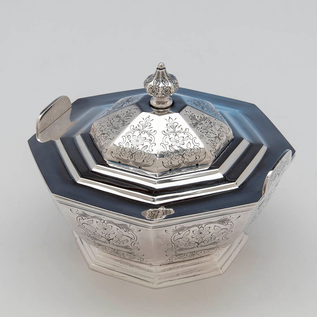 Top of Jones, Ball &amp; Co Antique Coin Silver Covered Dish, Boston, 1853-55