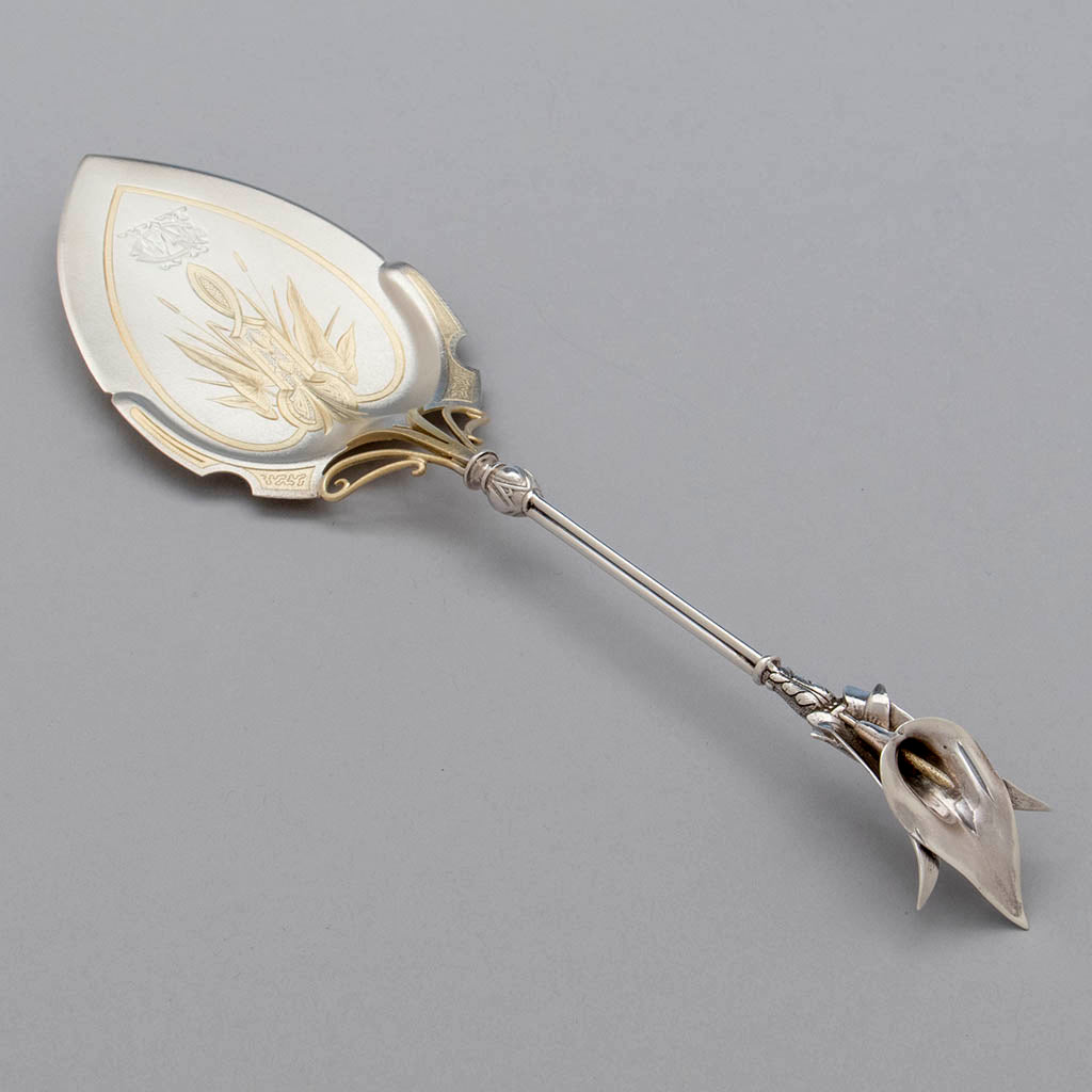 Whiting (attr) Antique Sterling Silver 'Calla Lily' Pattern Pie Server, NYC, c. 1870's