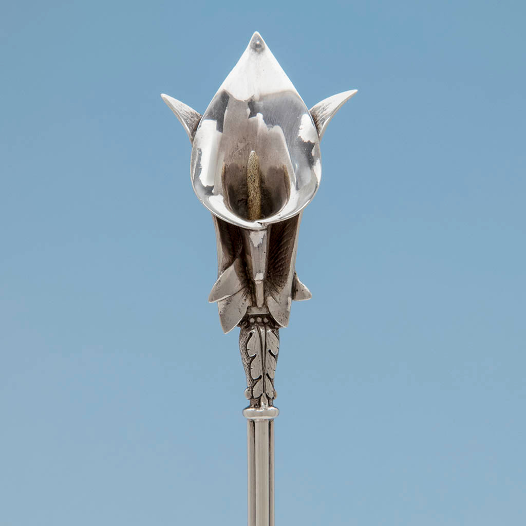 Handle to Whiting (attr) Antique Sterling Silver &#39;Calla Lily&#39; Pattern Pie Server, NYC, c. 1870&#39;s