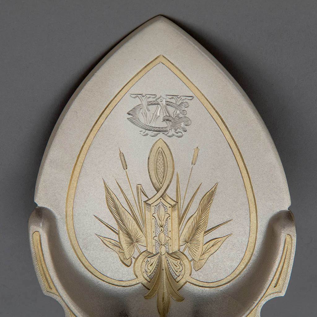 Monogram on Whiting (attr) Antique Sterling Silver &#39;Calla Lily&#39; Pattern Pie Server, NYC, c. 1870&#39;s