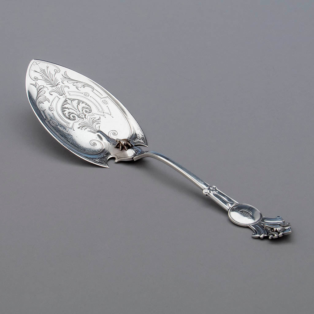John Wendt (attr) Rams Head Antique Sterling Silver Pie Server, NYC, c. 1870's