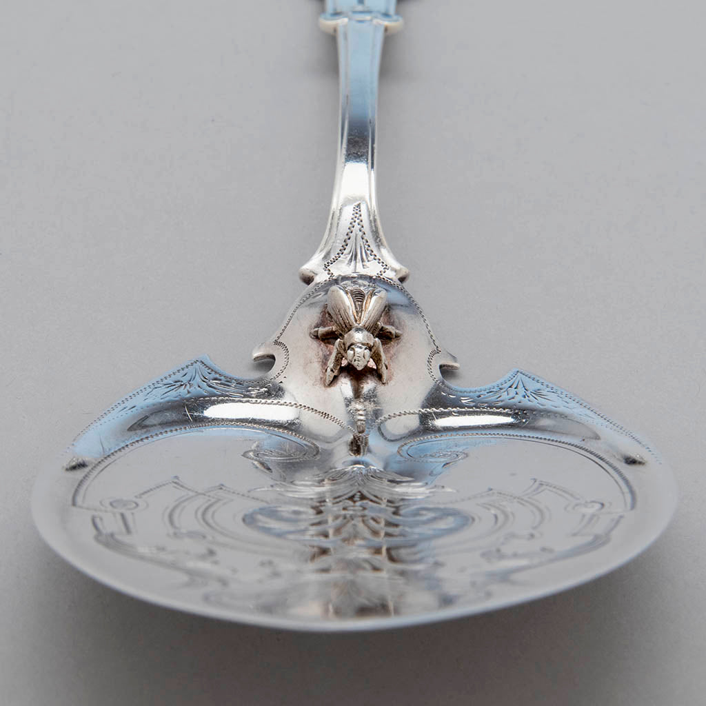 Fly on John Wendt (attr) Rams Head Antique Sterling Silver Pie Server, NYC, c. 1870&#39;s