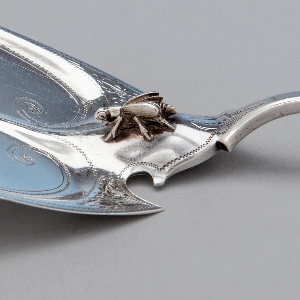 Detail of John Wendt (attr) Rams Head Antique Sterling Silver Pie Server, NYC, c. 1870&#39;s