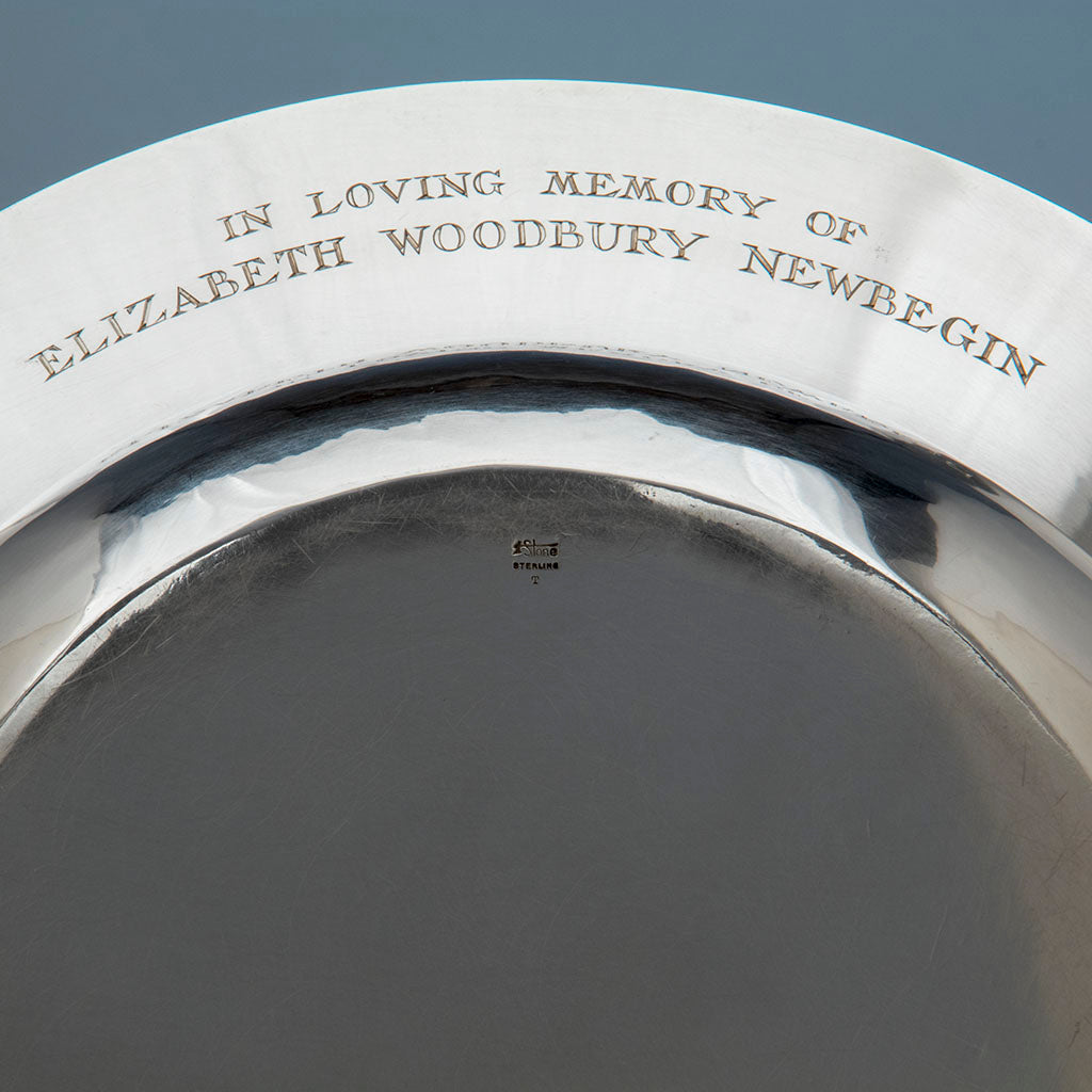 Inscription on Arthur Stone Arts &amp; Crafts Sterling Silver Alms Dish, Gardner, MA, 1922