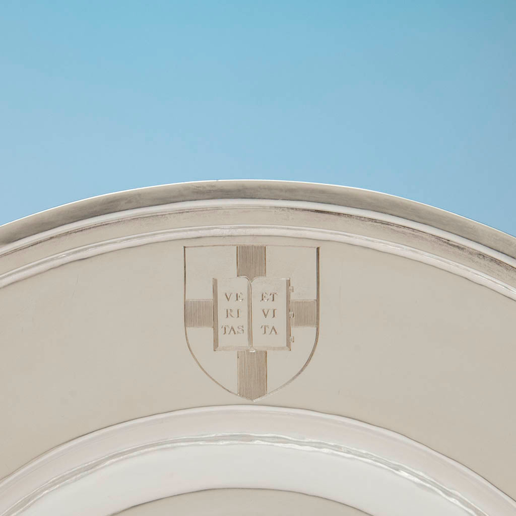 Engraving on Arthur Stone Arts &amp; Crafts Sterling Silver Massive Alms Basin, Gardner, MA, 1922