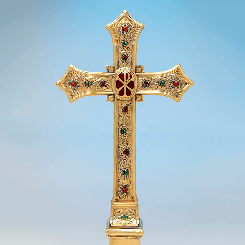 George E. Germer Arts &amp; Crafts Sterling and Semi-precious Stones Altar Cross, Mason, NH, c. 1929, exhibited at The Boston Tercentenary Fine Arts Show, 1930