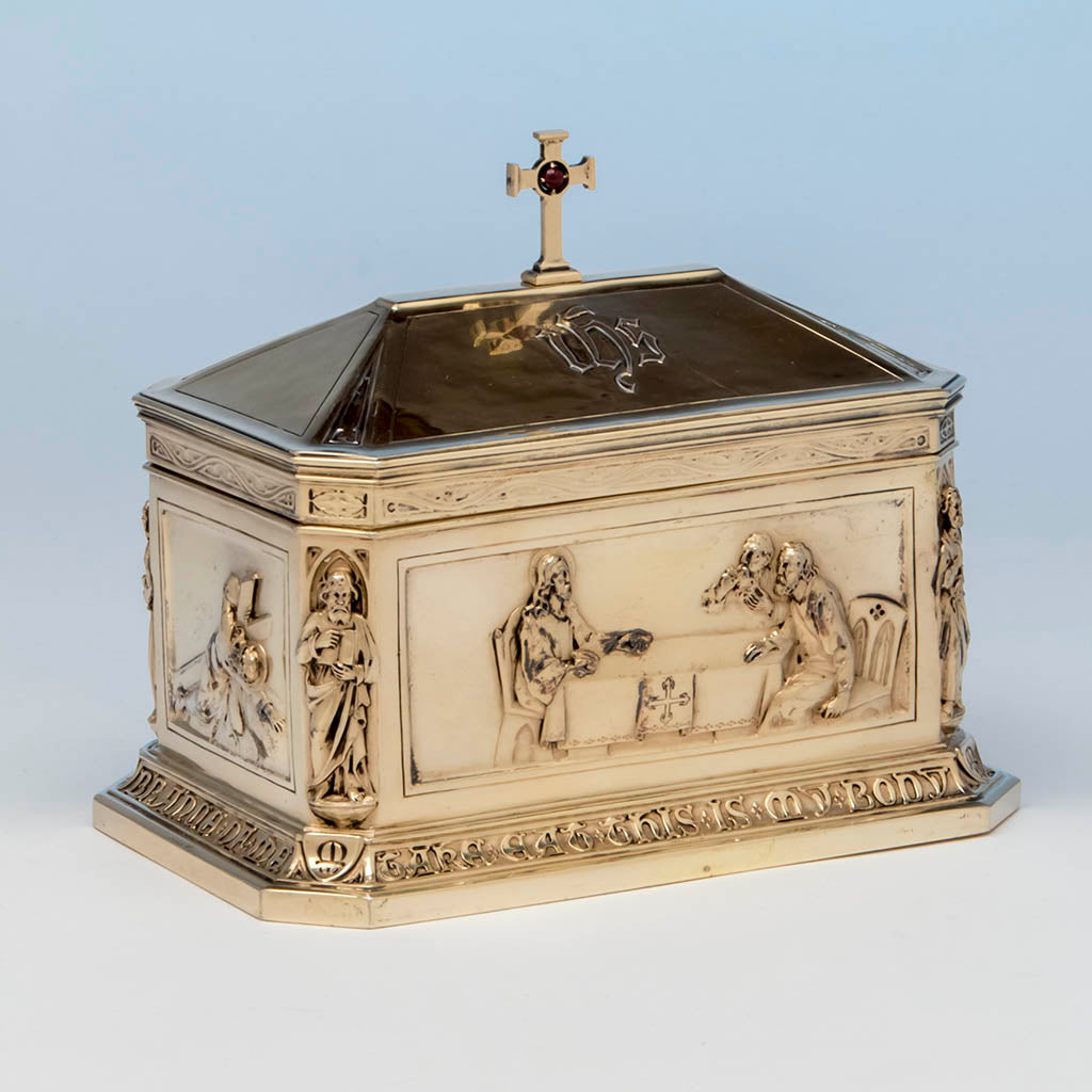 Angle view of George E. Germer: &quot;The Supper at Emmaus&quot; Silver Gilt Ciborium, Mason, NH, c. 1922